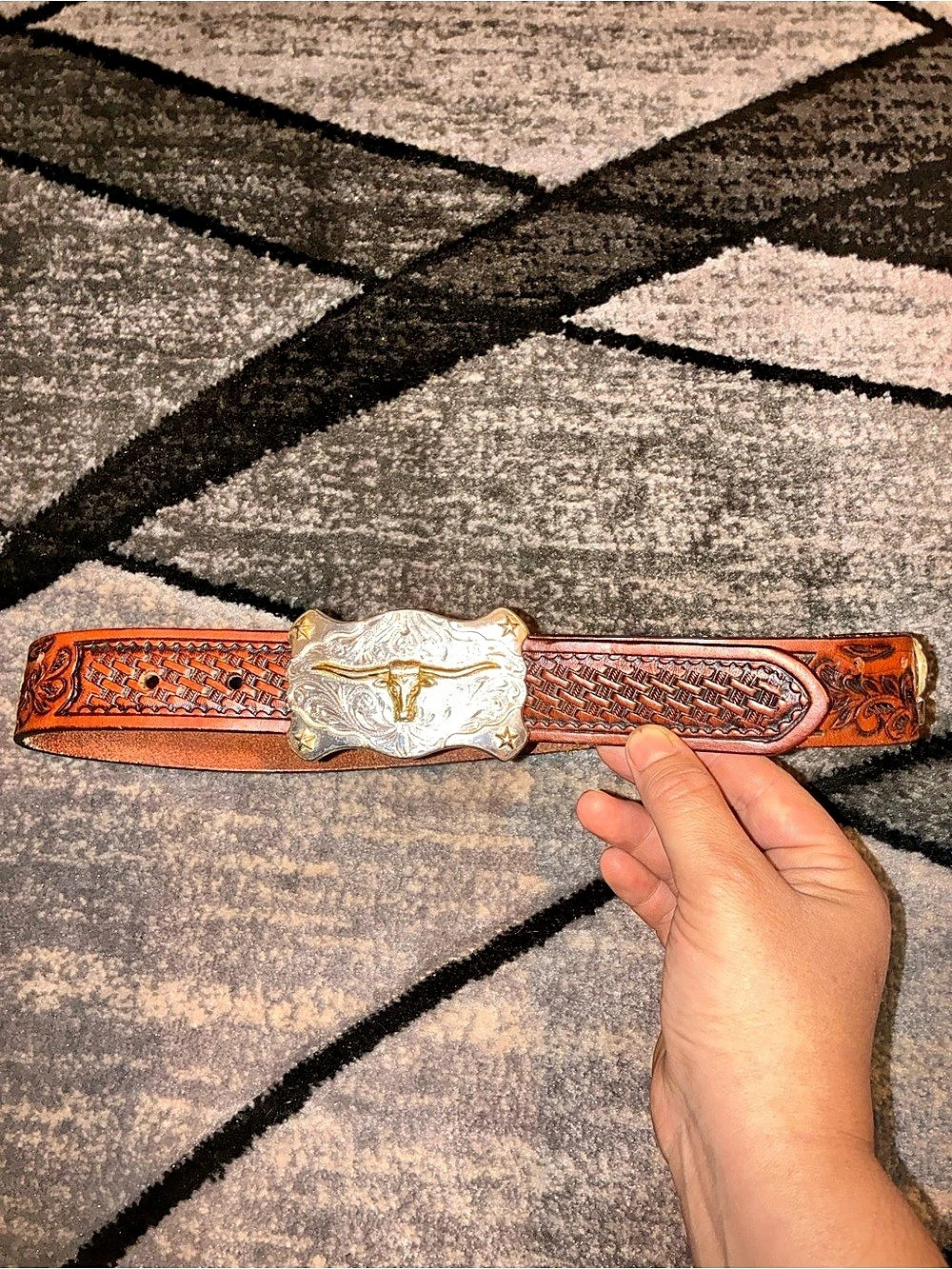 Tony Lama Tooled Longhorn Star Concho Belt